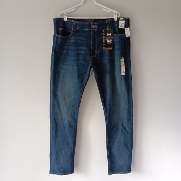 Lee Extreme Motion Cotton Denim Blue Jeans MVP Slim Straight Cobra Blue 42 x 32 - Picture 10 of 10